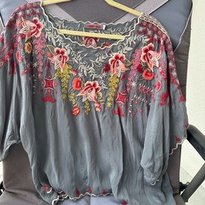 Johnny Was blouse. NWOT grey with beautiful embroidery